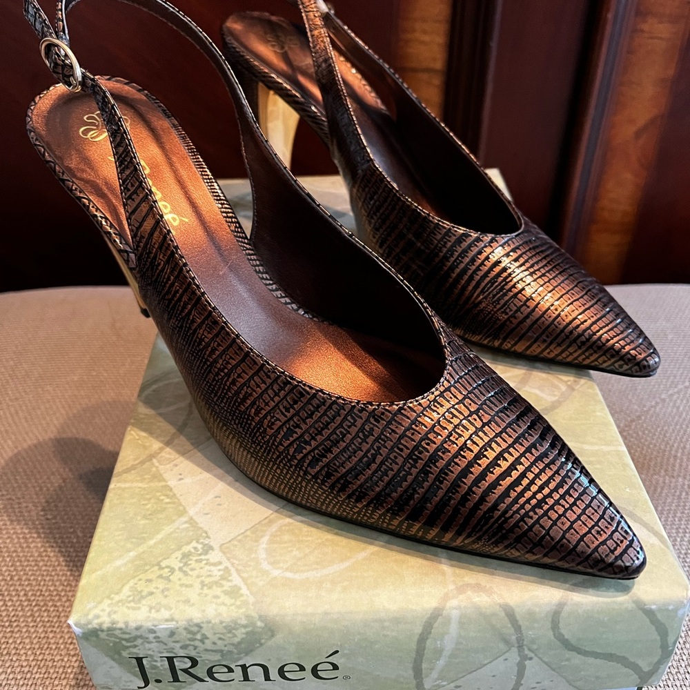 Lizard Print Cognac Sling Back